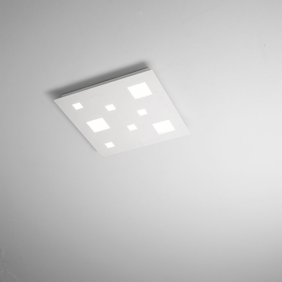 Satin white metal ceiling with integrated LED large